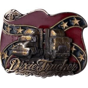 Vintage 80s Mack Ultra Super Liner Truck Belt Buckle American Flag Dixie Trucker